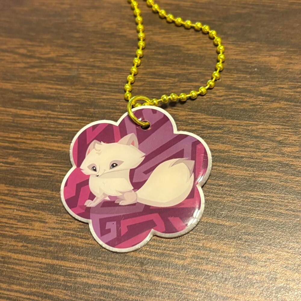 HTF 2016 Animal Jam Arctic Fox Foil Tag Necklace - Rare Discontinued AJ Collecti